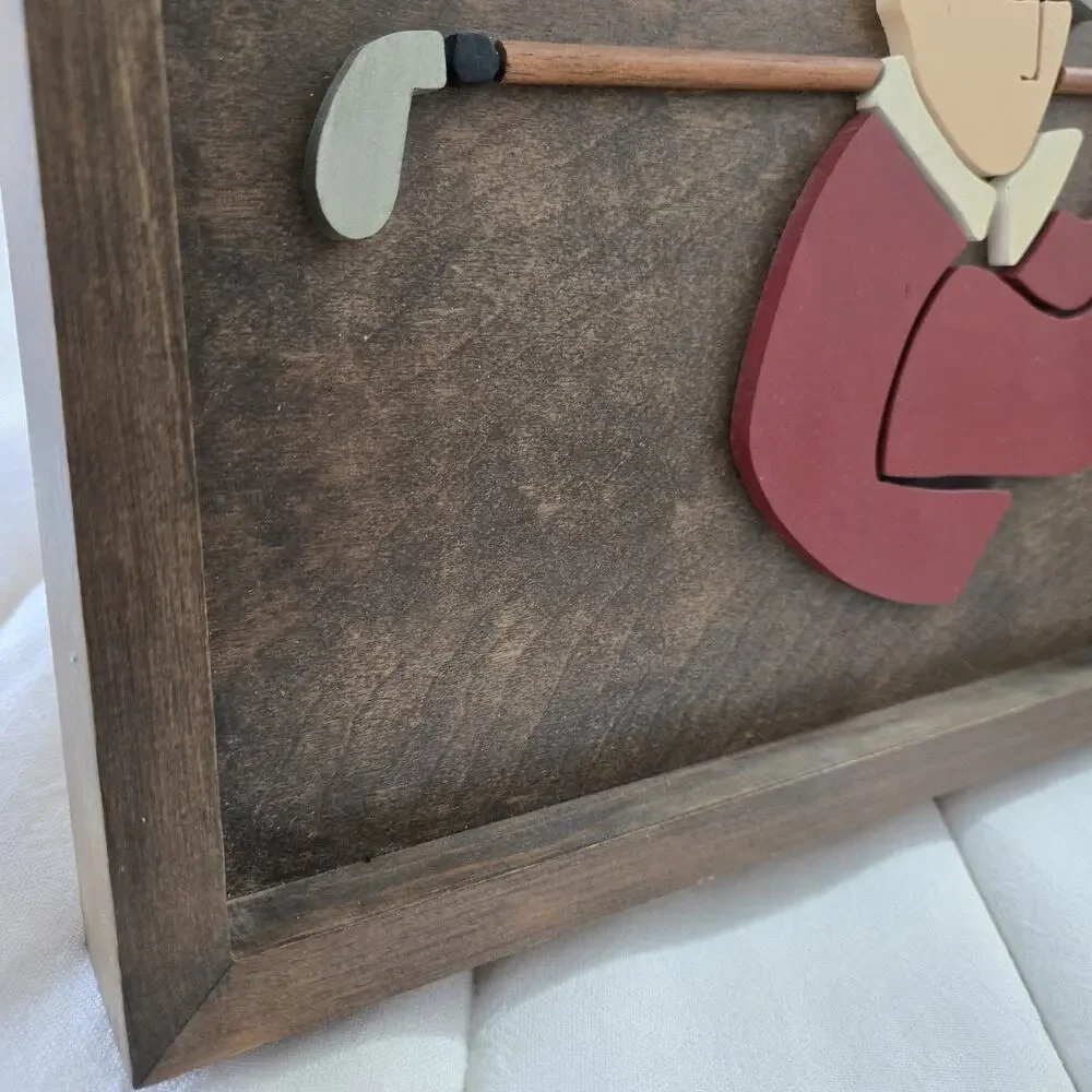 Handcrafted Intarsia Wood‎ Wall Art Golf Man With A Golf Club Framed